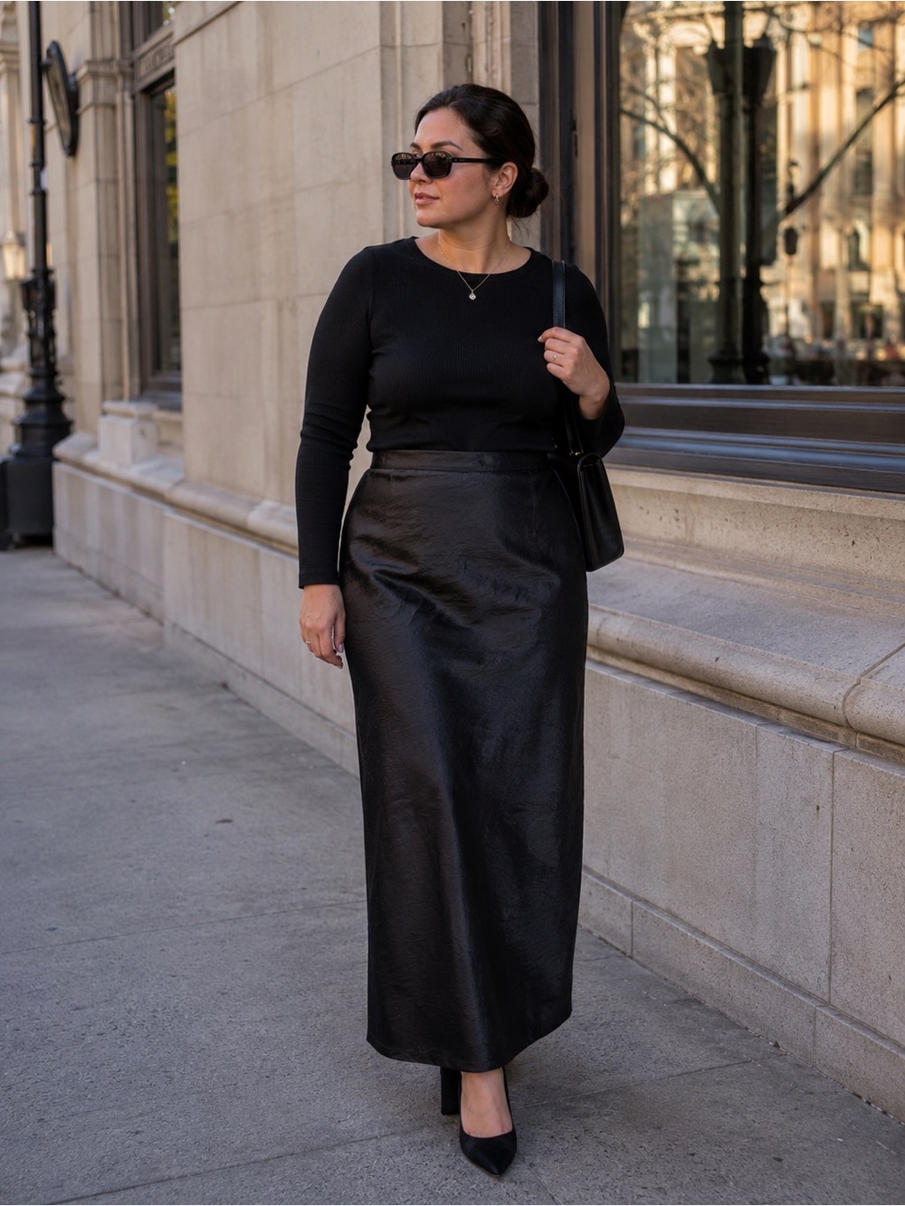 Marisa Baratelli 100% Thai Silk Black Satin Maxi Skirt Women’s Size 6